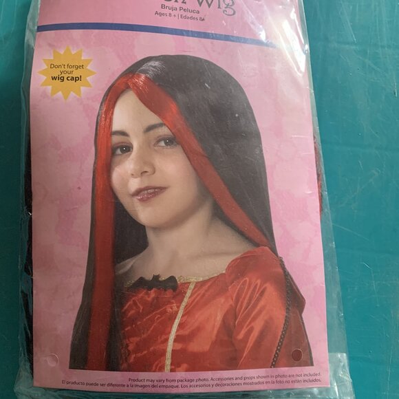 HALLOWEEN - NEW Wig Childrens Witch Wig Black & Red, long, straight, youth - Picture 1 of 7